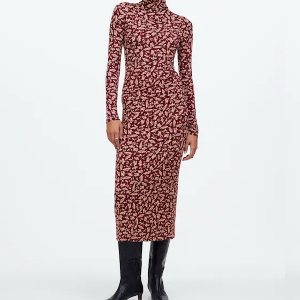 Madewell Drapey Rib Midi Skirt and Matching Mockneck long sleeve top